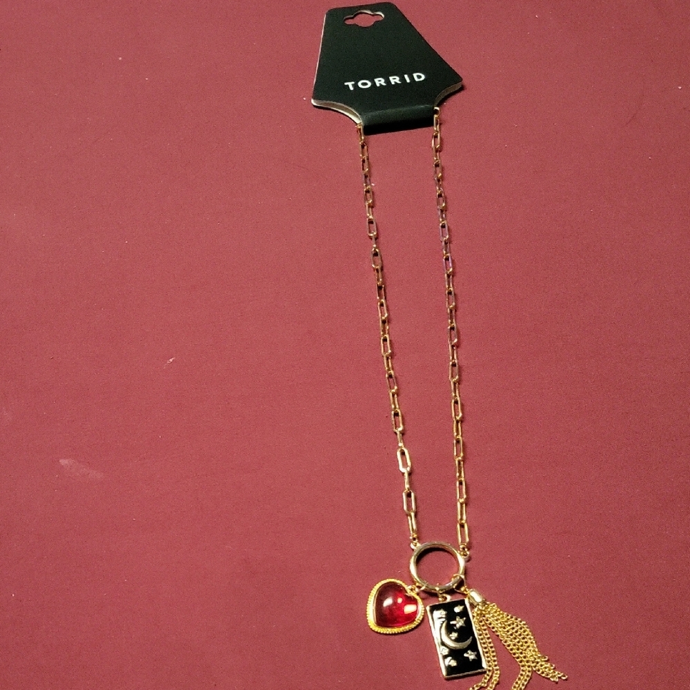 Torrid Gold Necklace with Red Heart and Star Charms